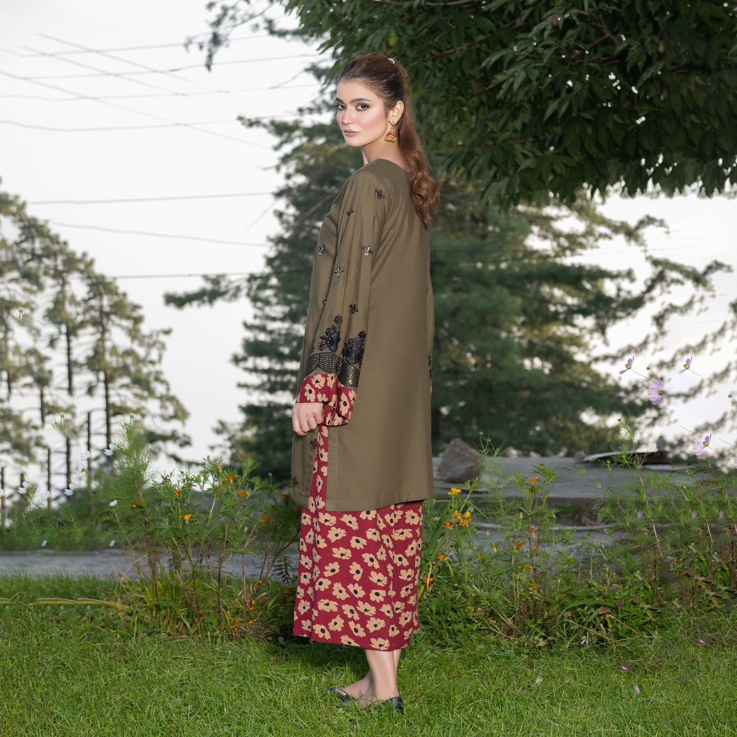 Olive Green Fully Embroidered 2-Piece Winter Luxe Pret