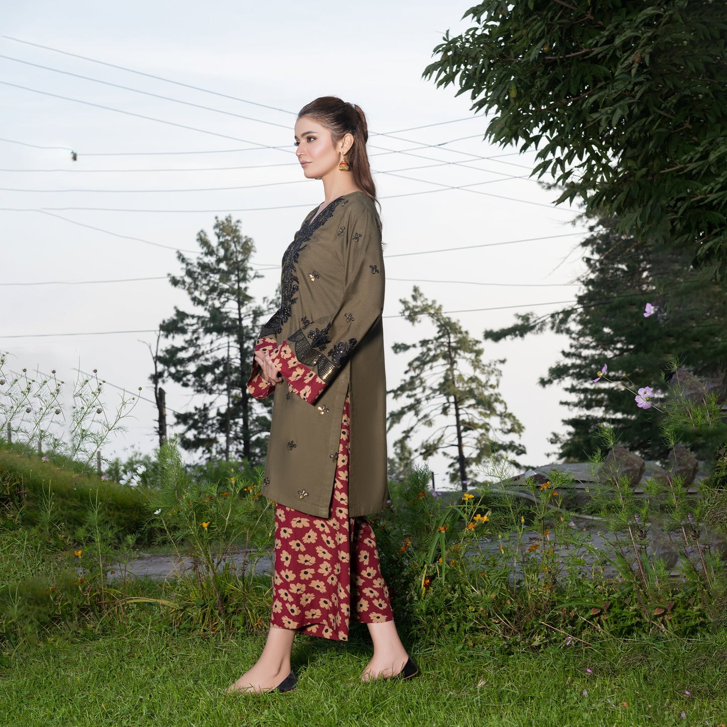 Olive Green Fully Embroidered 2-Piece Winter Luxe Pret