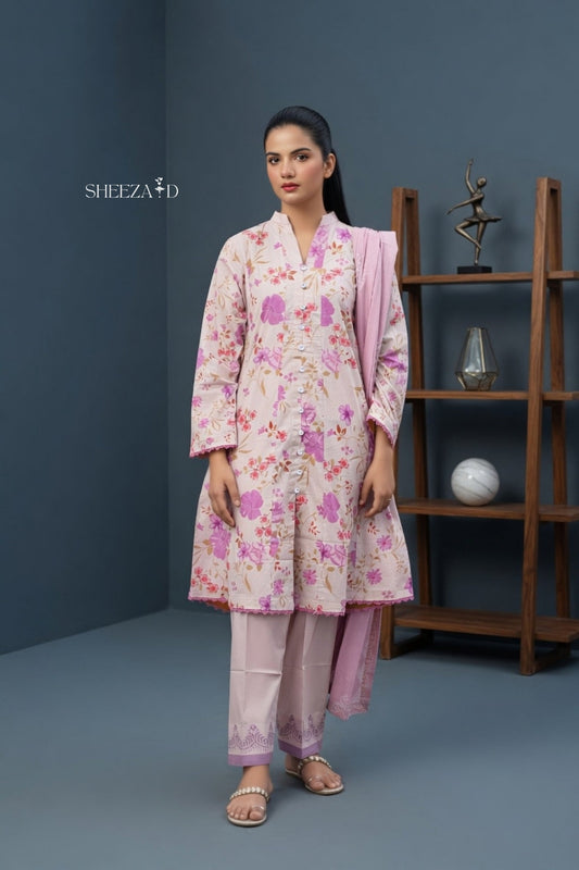 Pink Printed 3pcs Suit