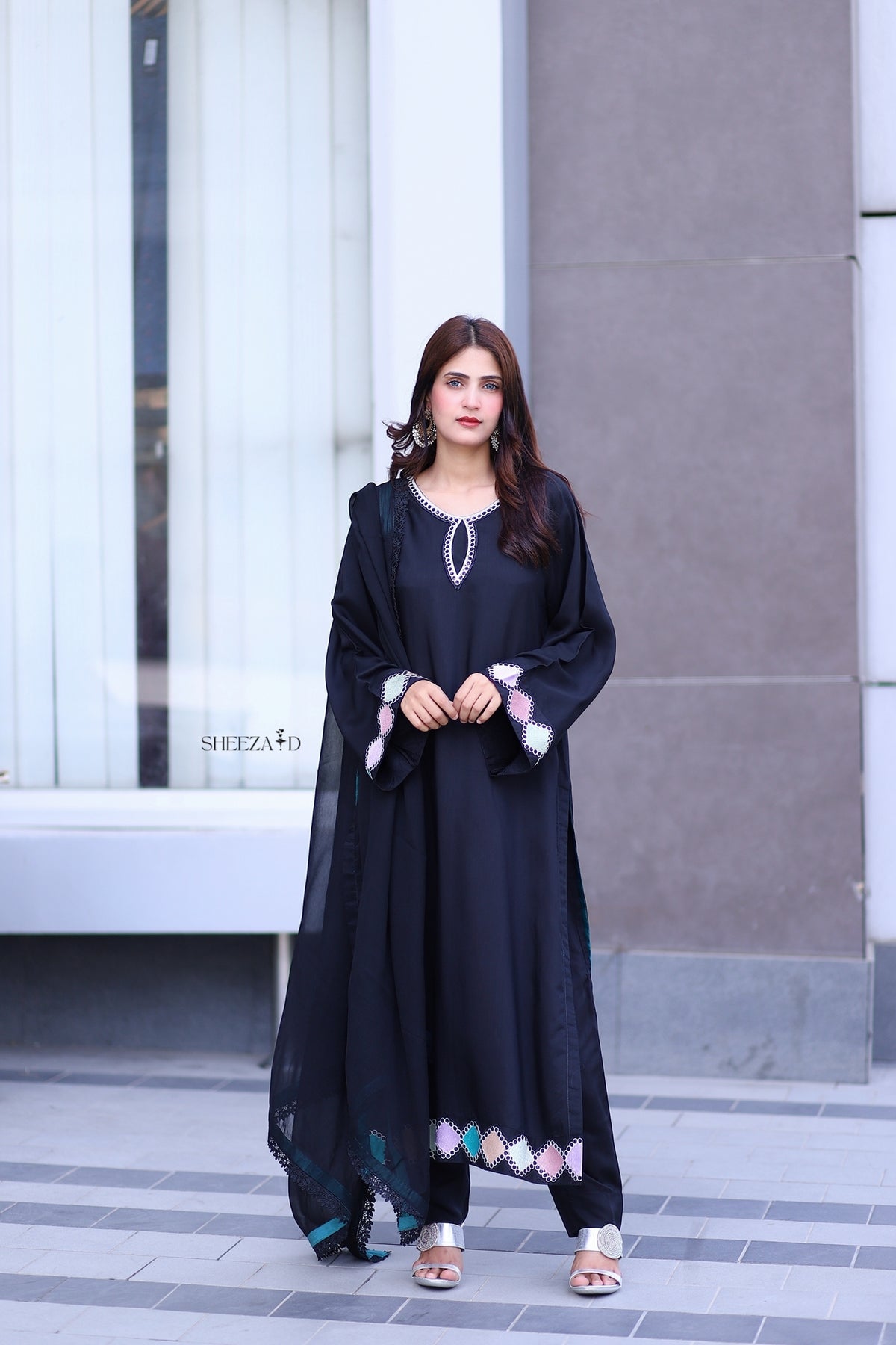 Noir Grace – Black Embroidered Viscose 3 Piece Suit