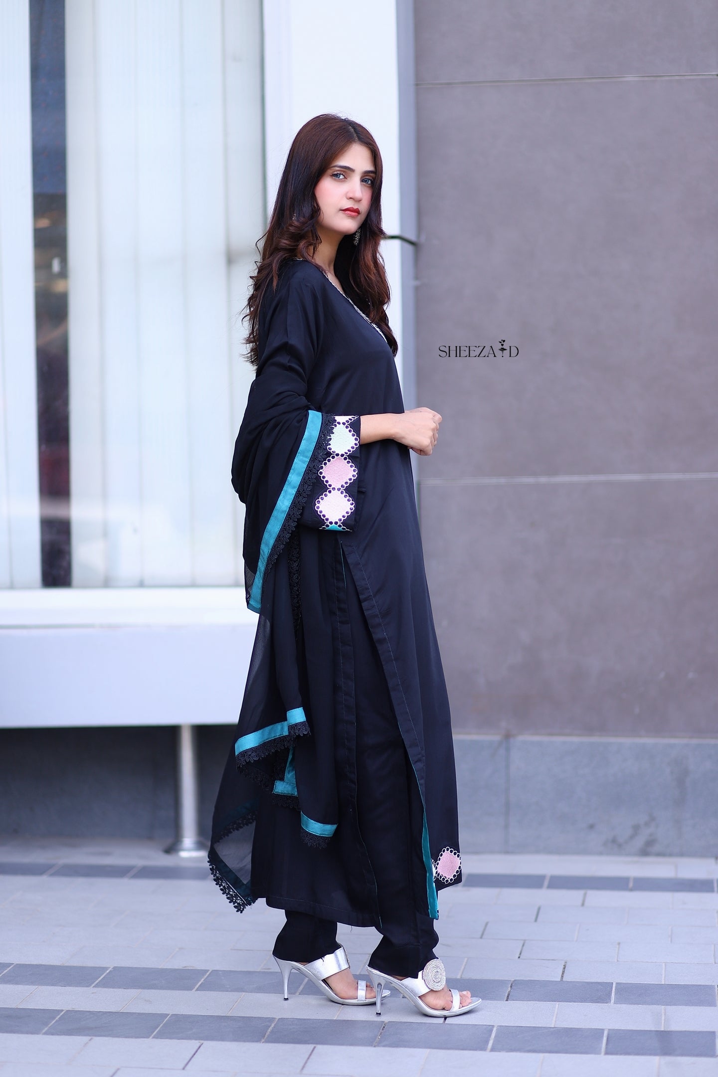 Noir Grace – Black Embroidered Viscose 3 Piece Suit
