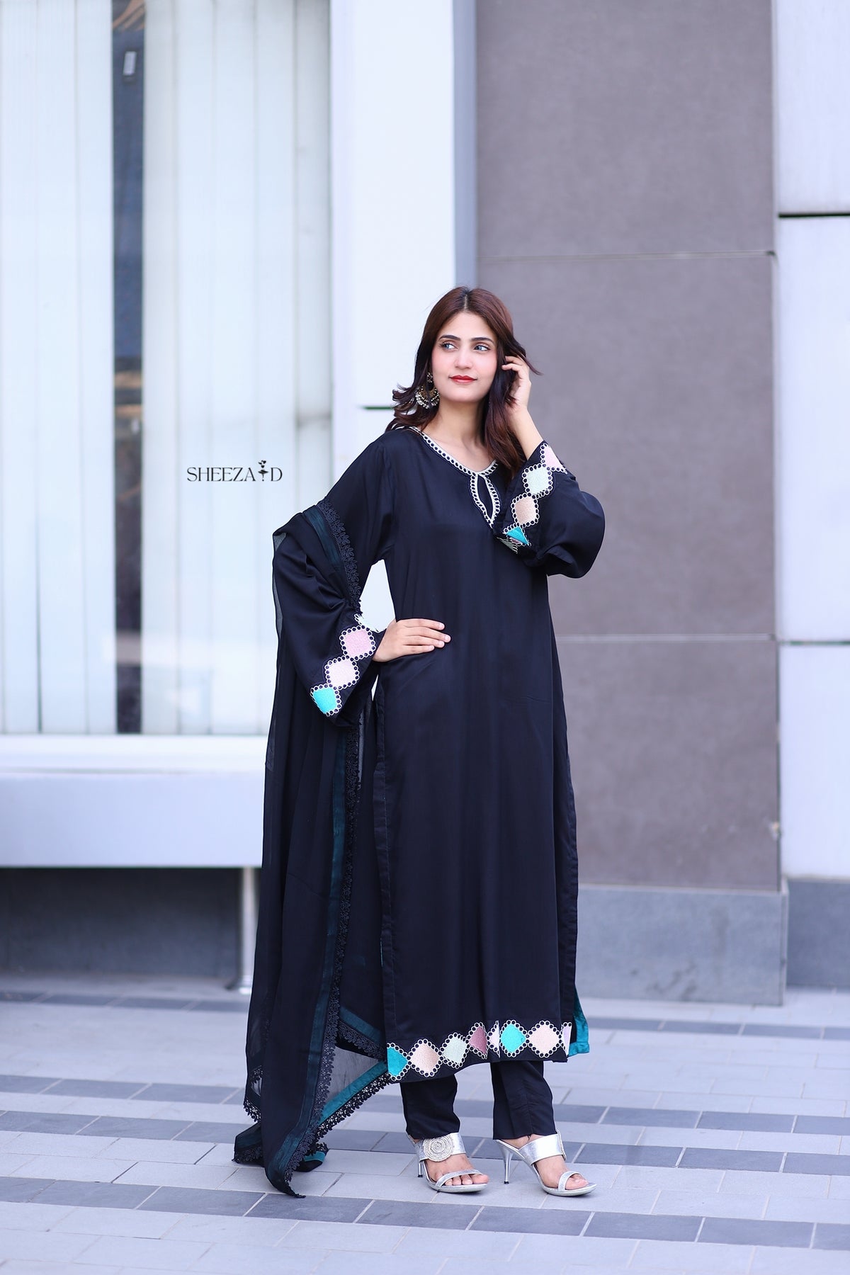 Noir Grace – Black Embroidered Viscose 3 Piece Suit