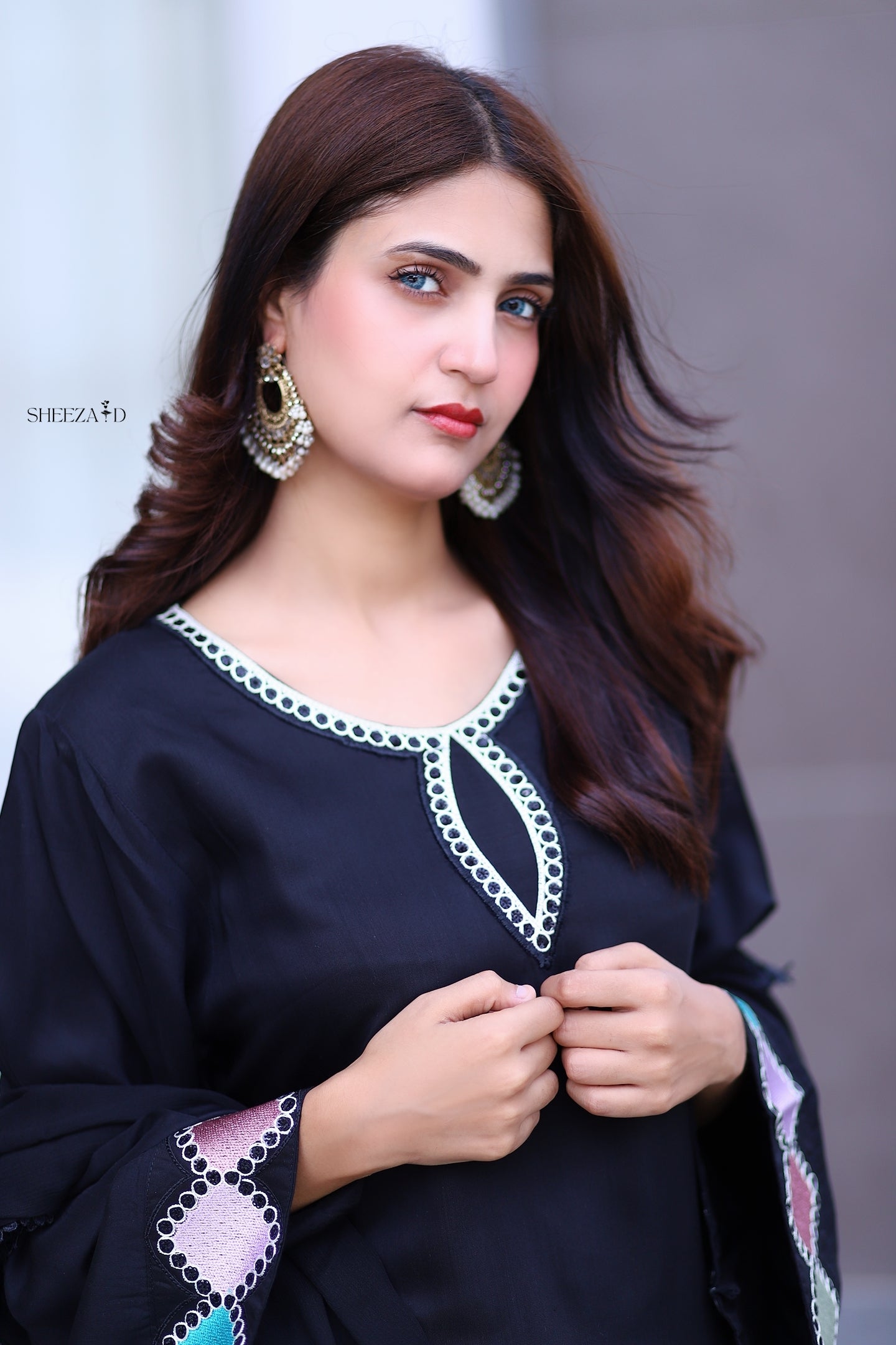 Noir Grace – Black Embroidered Viscose 3 Piece Suit