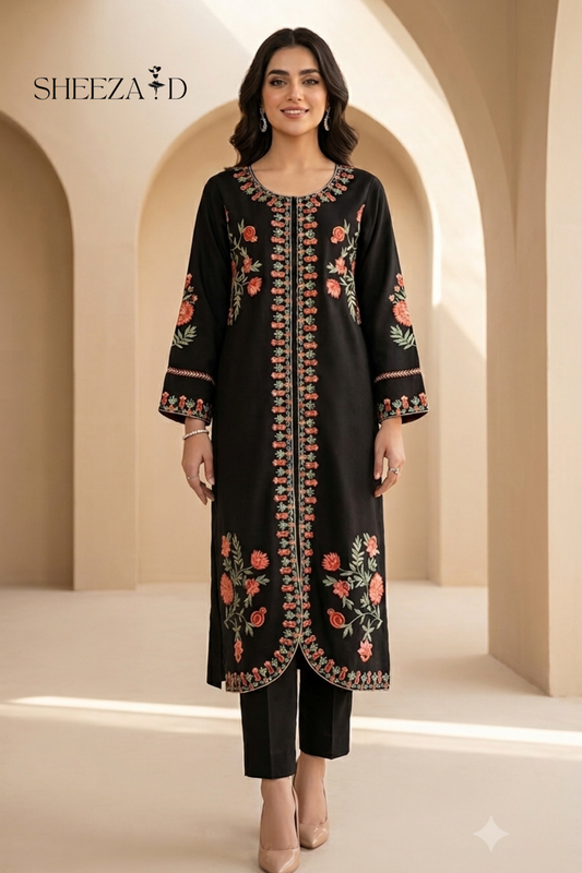 Midnight Gold Ready To Wear Embroidered Viscose Kaftan | SDVL-03