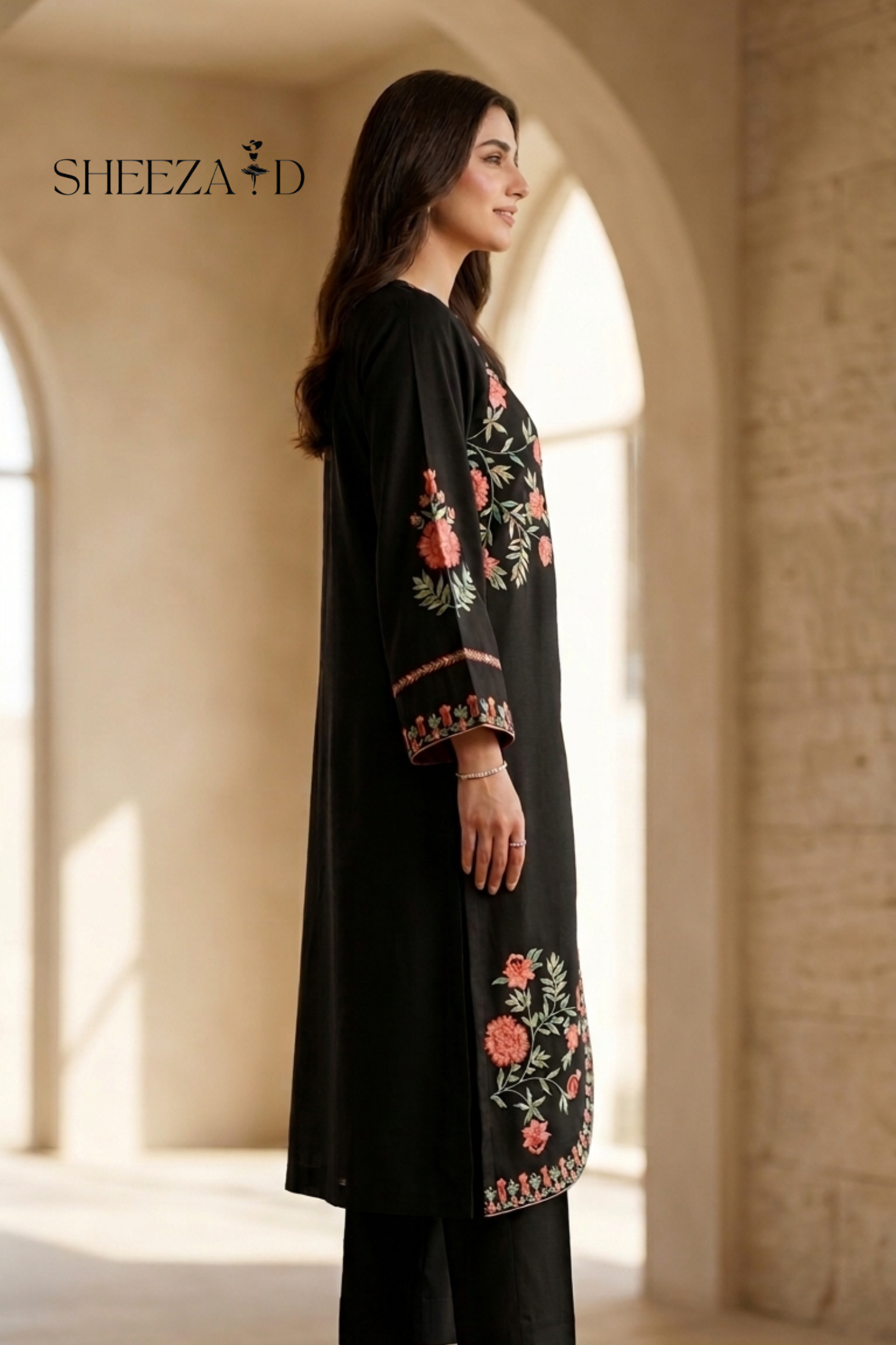 Midnight Gold Ready To Wear Embroidered Viscose Kaftan | SDVL-03