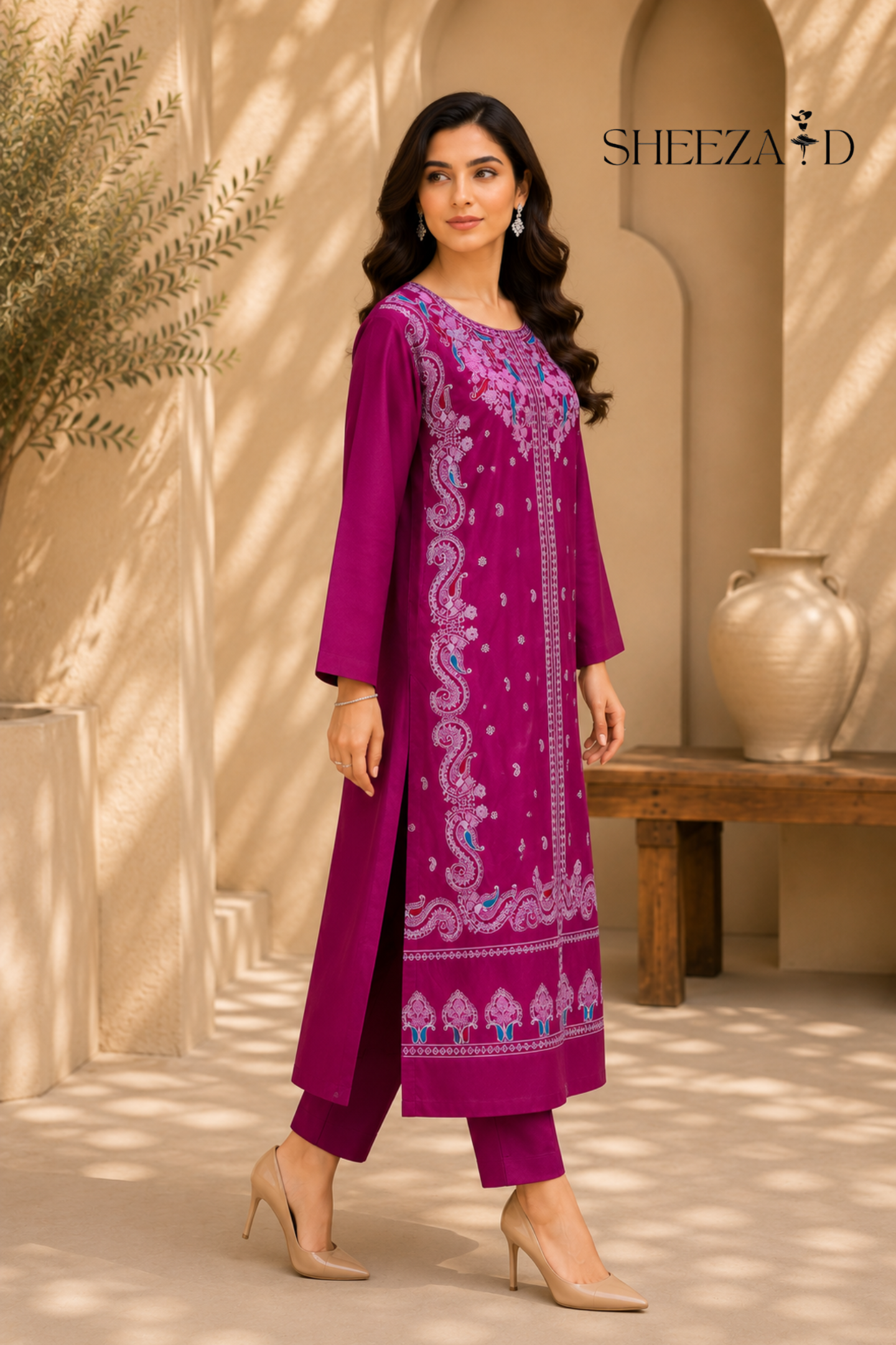 Pearl Grace Ready to Wear 2 Pcs Embroidered Raw Silk Kaftan | SDVL-04