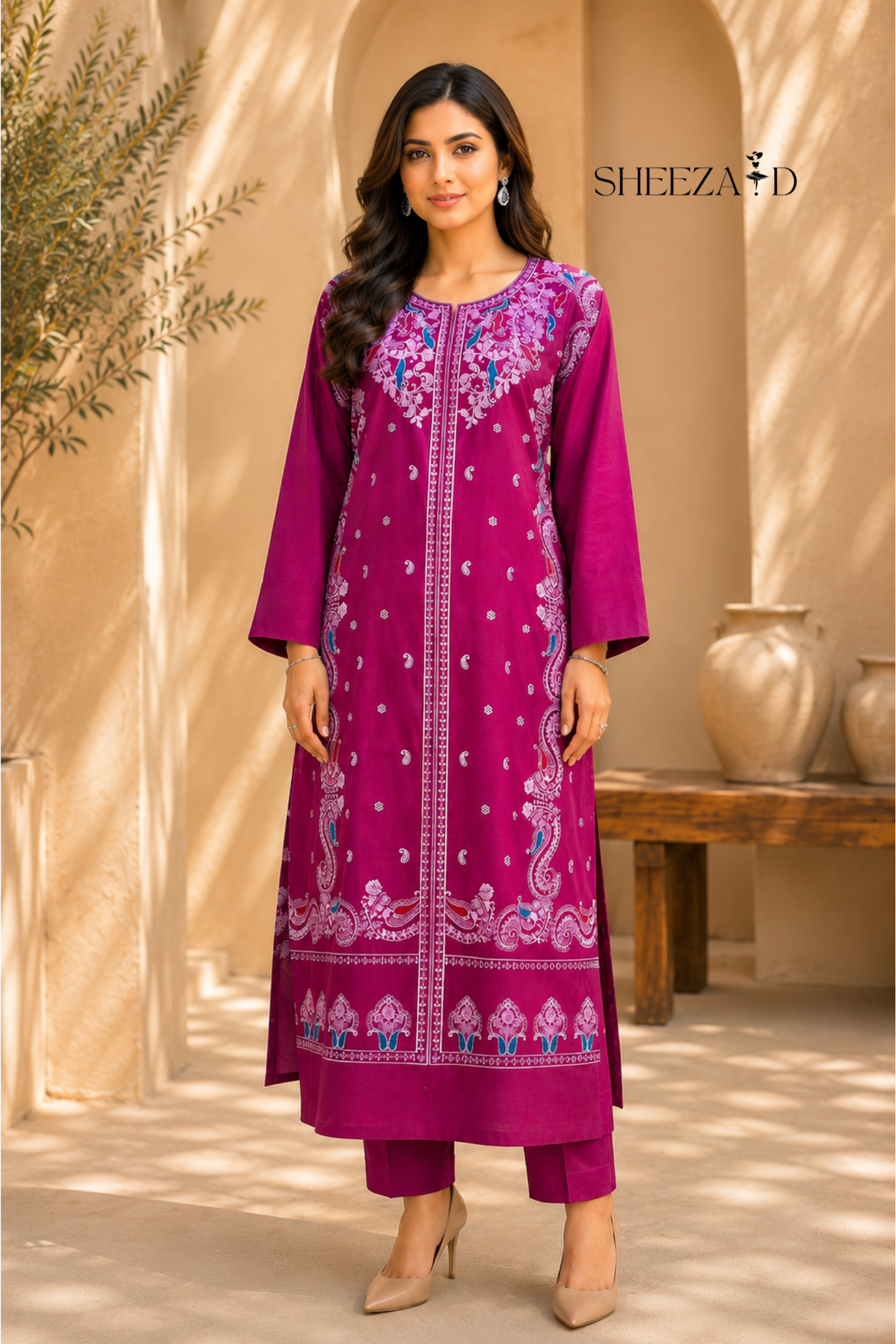 Pearl Grace Ready to Wear 2 Pcs Embroidered Raw Silk Kaftan | SDVL-04