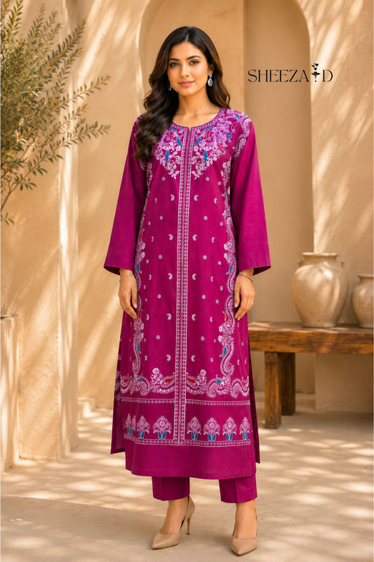 Pearl Grace Ready to Wear 2 Pcs Embroidered Raw Silk Kaftan | SDVL-04
