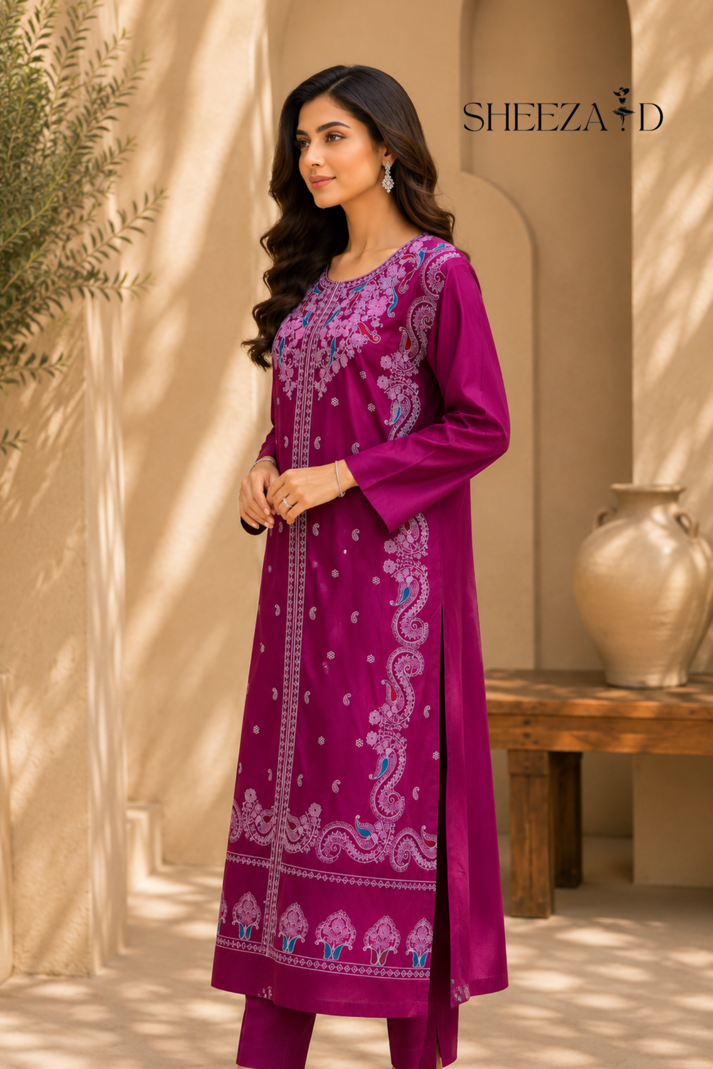 Pearl Grace Ready to Wear 2 Pcs Embroidered Raw Silk Kaftan | SDVL-04