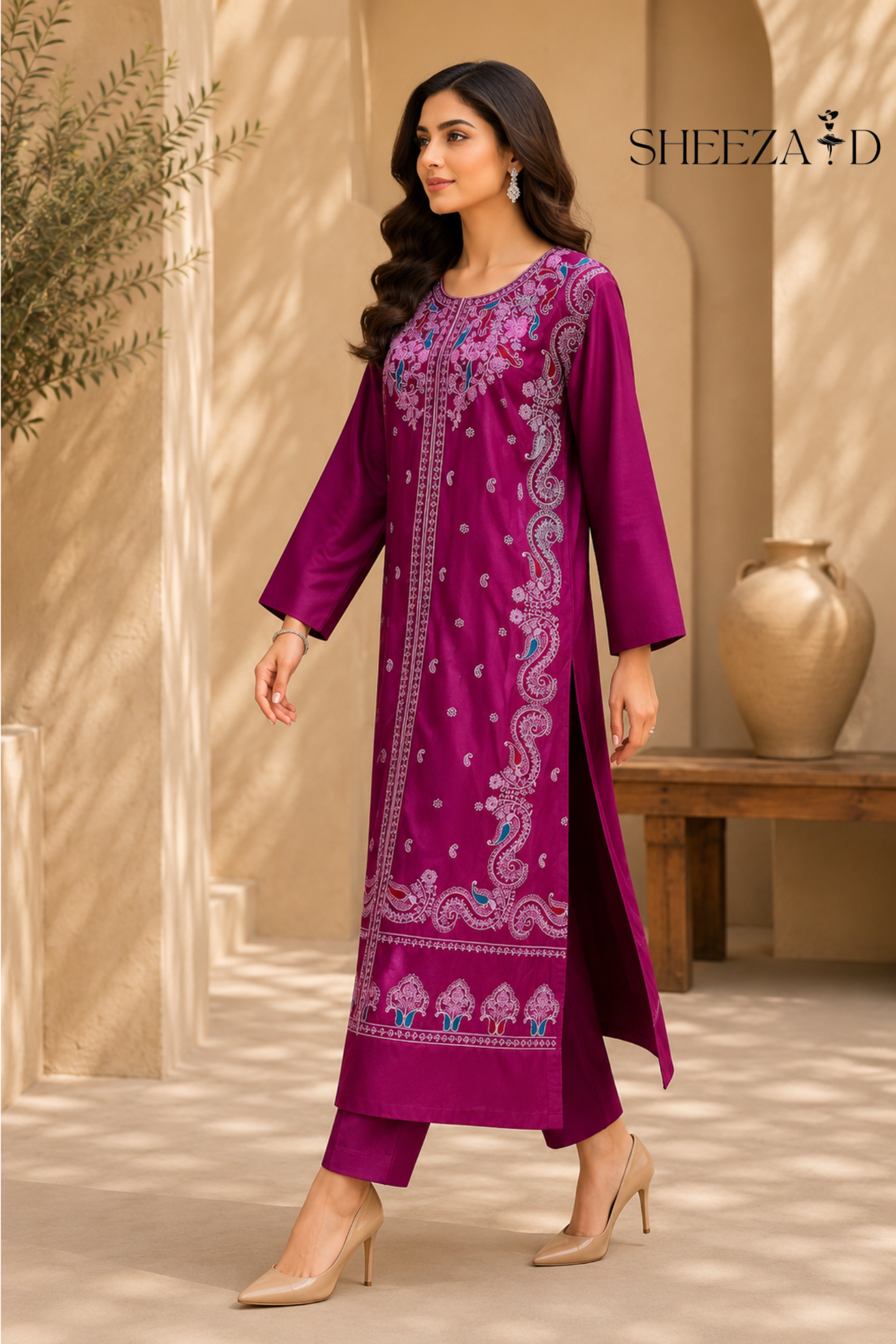 Pearl Grace Ready to Wear 2 Pcs Embroidered Raw Silk Kaftan | SDVL-04
