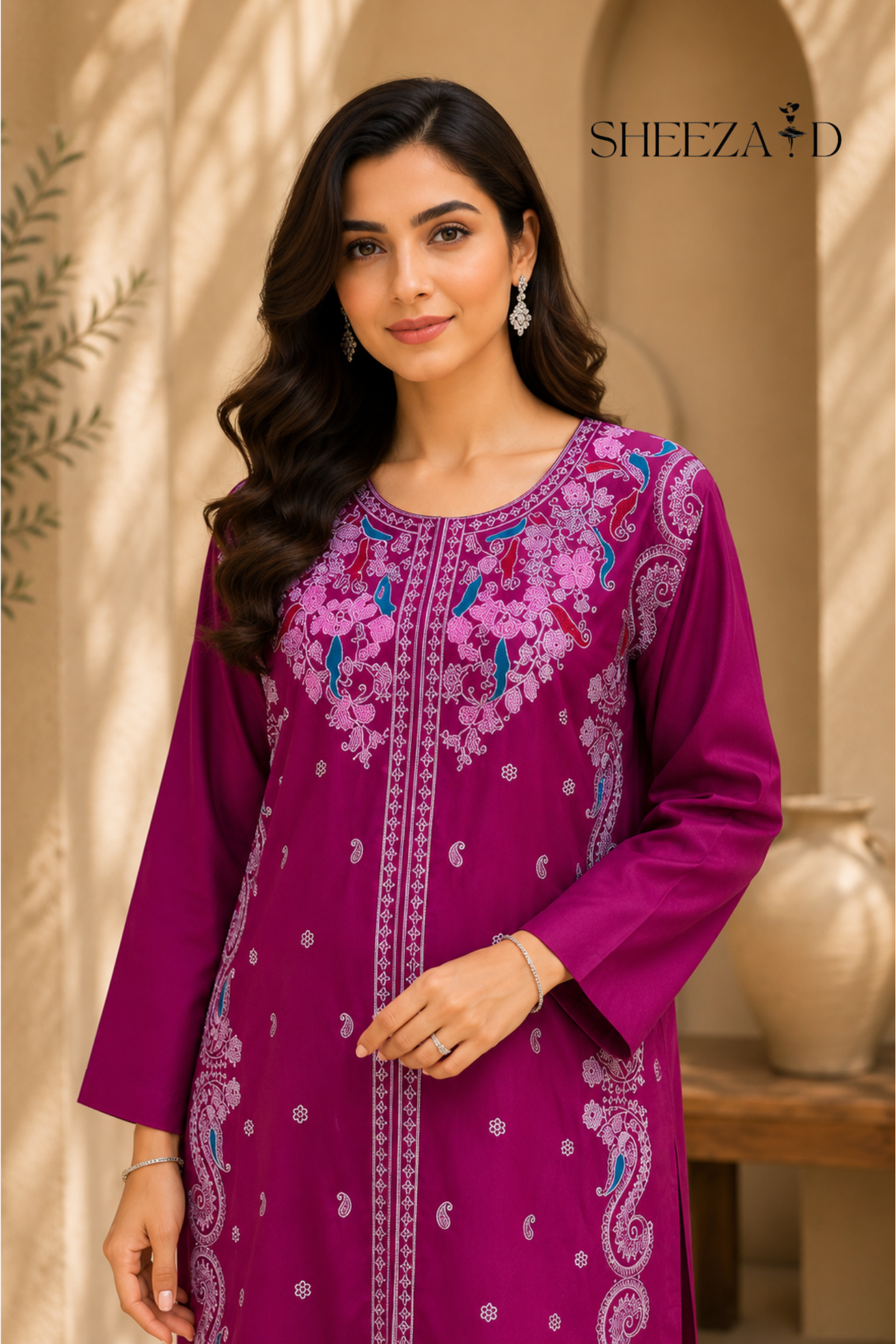 Pearl Grace Ready to Wear 2 Pcs Embroidered Raw Silk Kaftan | SDVL-04