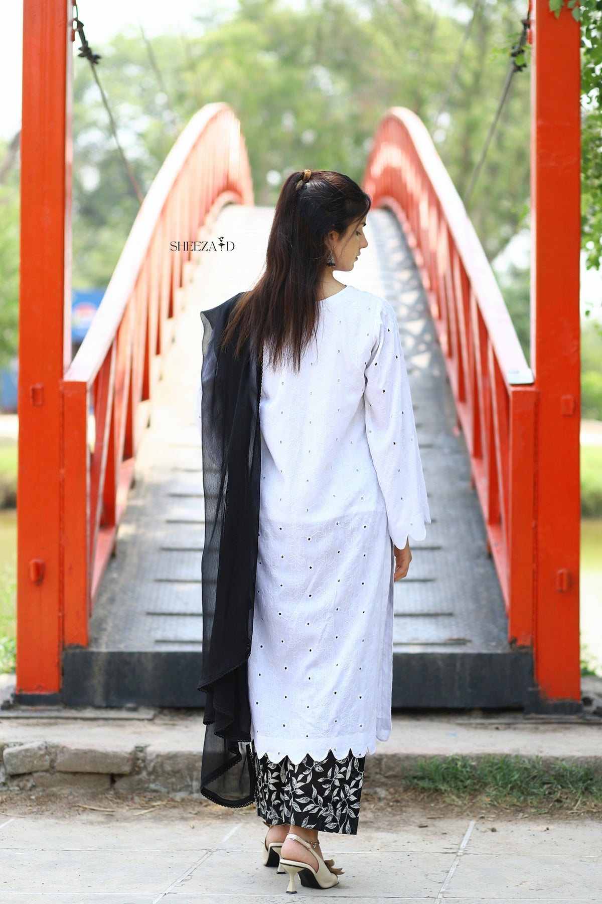 White Chicken Kari Lawn Suit With Black Printed Trouser